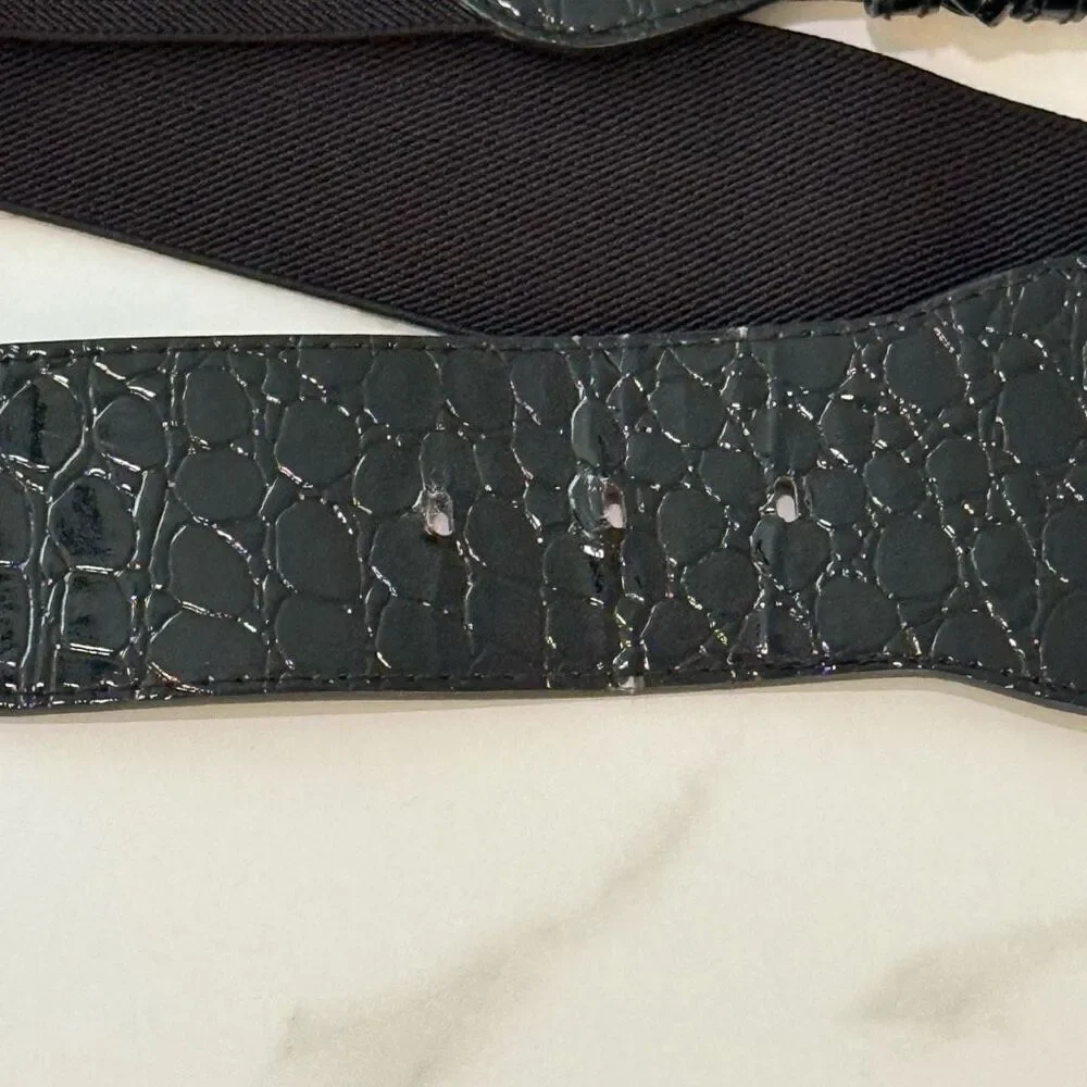 Women’s Belt black vinyl elastic stretch OSFM